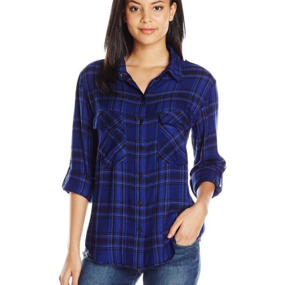 Sanctuary Boyfriend Plaid in Blue - Small - Picture 1 of 4